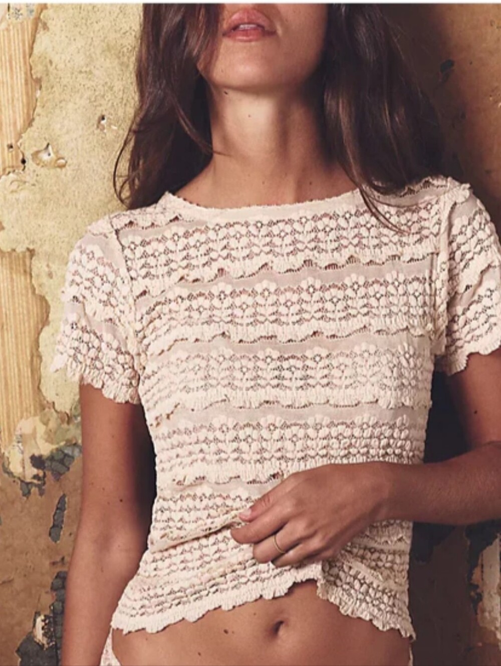 Off-White Crochet Lace Top with Accent Tag